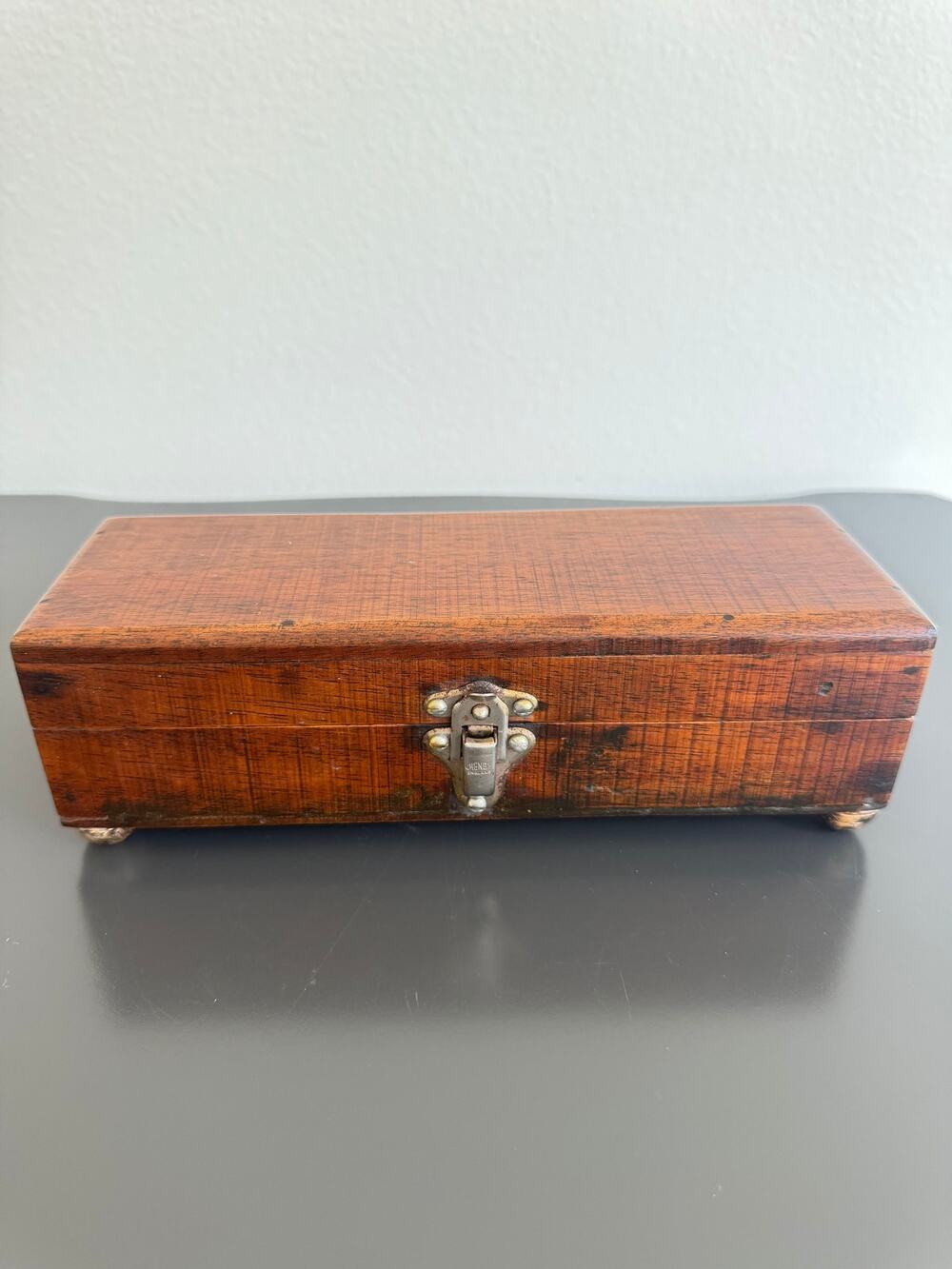 Vintage Wooden Music Box Plays Silent Night Cheney England Latch Jewelry Chest